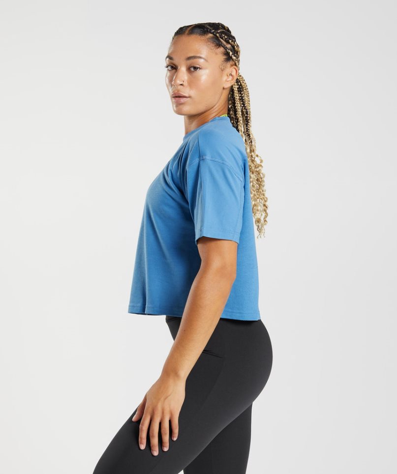 Women's Gymshark GS Power Midi Cropped Tops Blue | CA N6D351